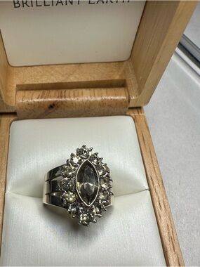 Marquise Halo Statement Ring in Silver Tone